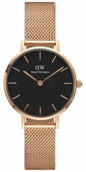 Image of Daniel Wellington Womens Petite 28mm Melrose Rose Gold Black Watch