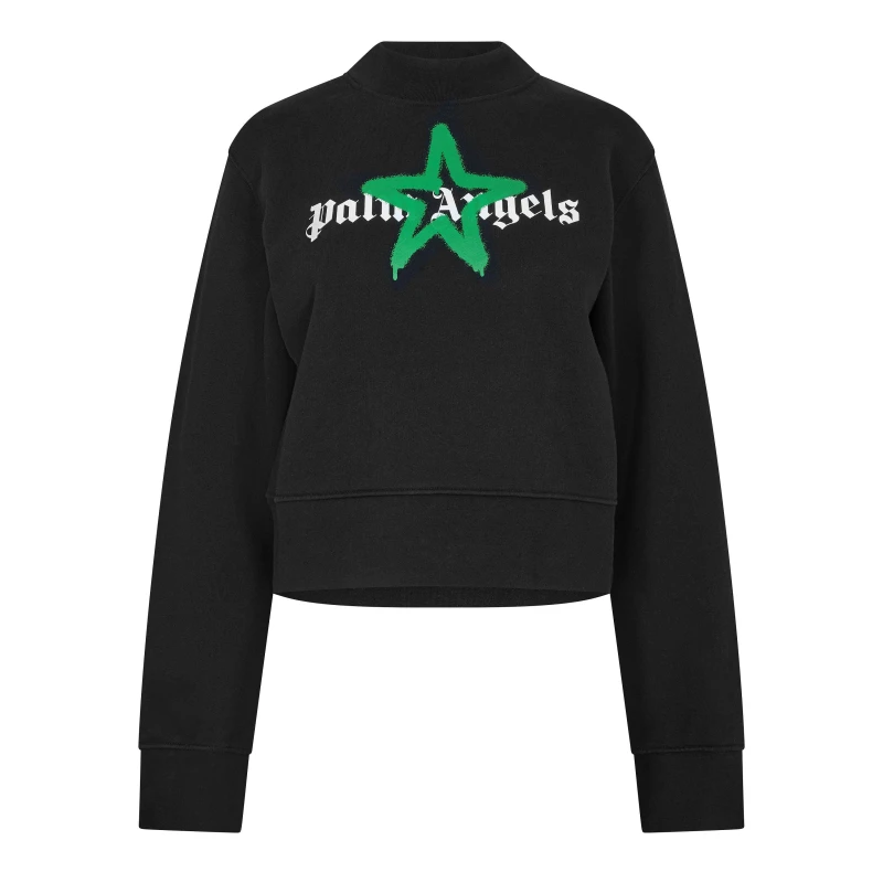 Image of Palm Angels Womens Star Crew T-Shirt Black Green female 10 (S)