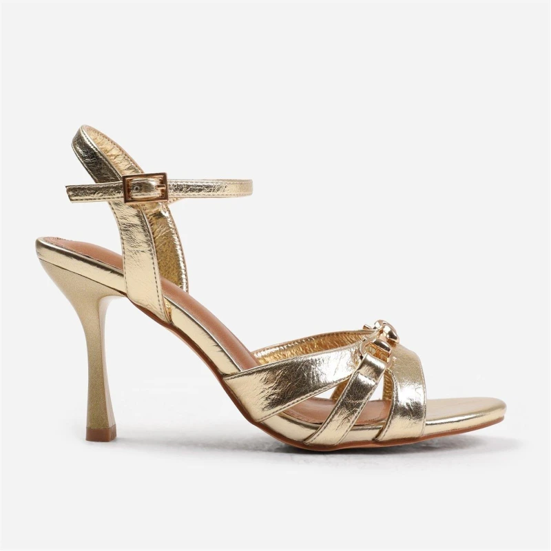 Image of Where's That From 'Delina' Mid Heels With Metal Detailing Gold