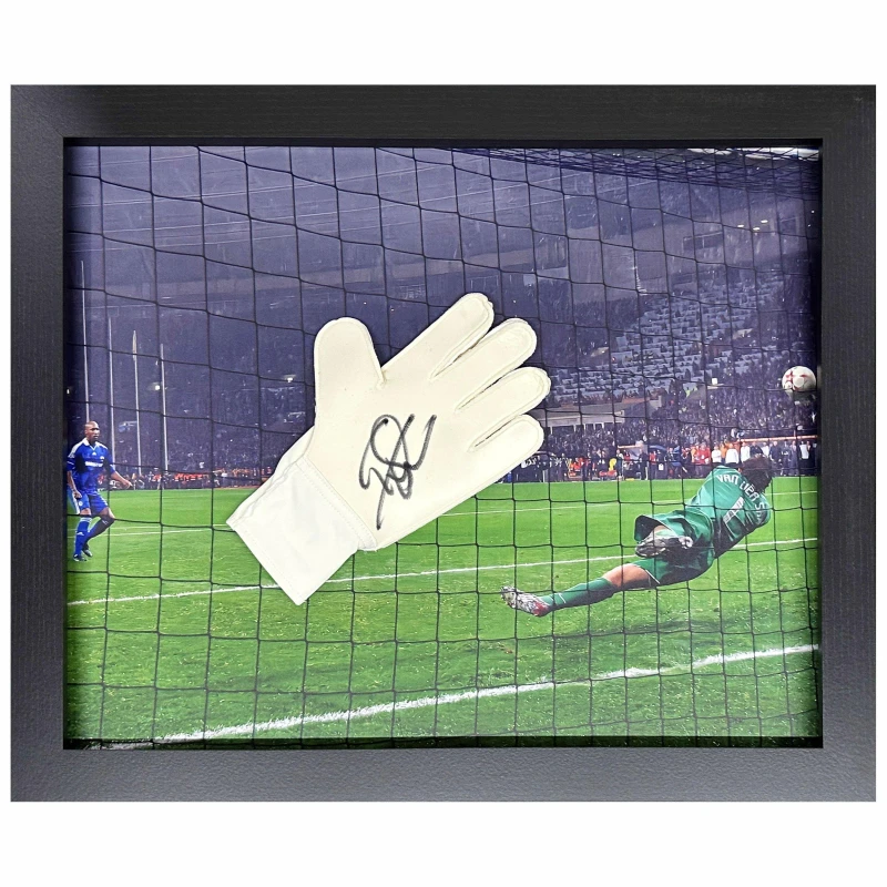 Image of AllStarSignings Ltd Edwin Van der Sar signed framed goalkeeper glove White unisex One Size