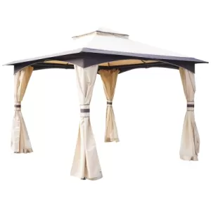 Image of Outsunny 3.2m x 3.2m Vented Roof Steel Frame Gazebo Beige