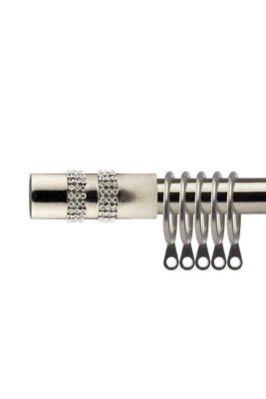 Image of 16-19mm Sparkle Extendable Metal Curtain Pole Set Brushed Silver 120-210Cm