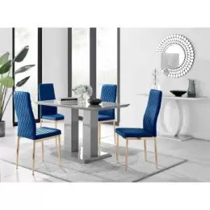 Image of Furniture Box Imperia 4 Grey Dining Table and 4 Navy Velvet Milan Gold Leg Chairs