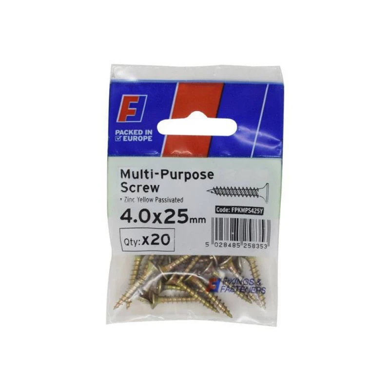 Image of Forgefix Multi Purpose Pozi Screw Csk St Zyp 4.0 x 25mm in Yellow Yellow Unisex