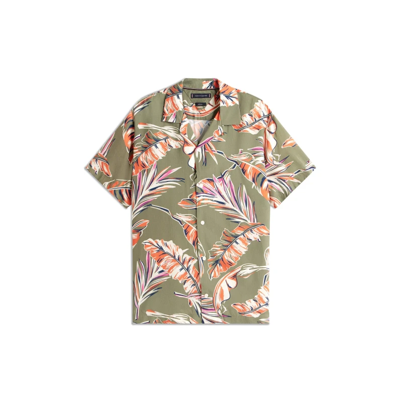 Image of Tommy Hilfiger Mens Floral Short-Sleeve Patterned Shirt BattleGreen 0H7 male M