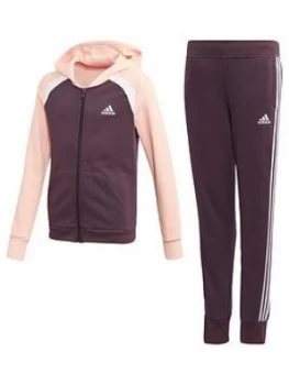 Image of adidas Girls Hood Cotton Tracksuit - Purple, Size 7-8 Years, Women