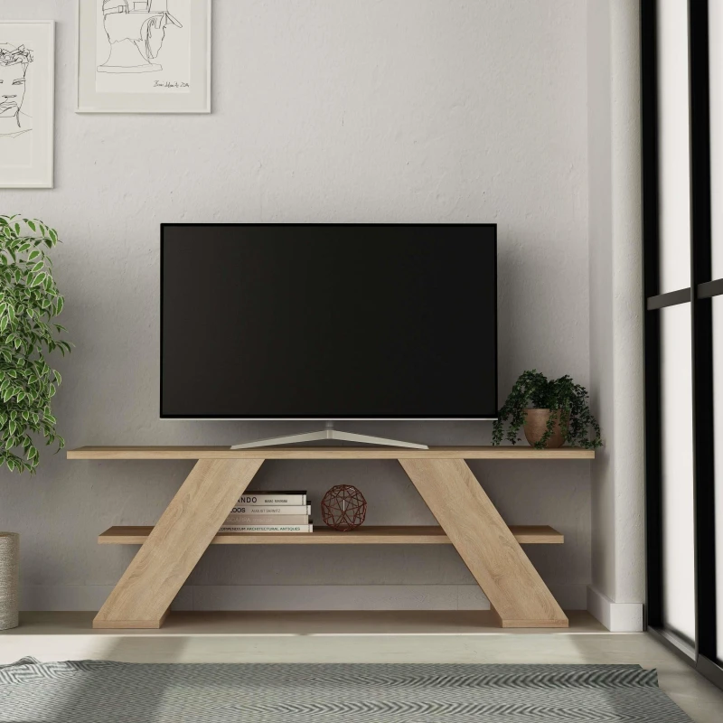 Image of DECORTIE Decortie Farfalla Modern TV Stand Multimedia Centre TV Unit With Shelves 120cm - Oak M.TV.14130.5