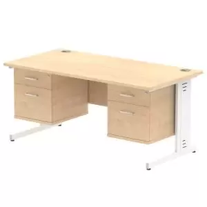 Image of Impulse 1600 Rectangle White Cable Managed Leg Desk MAPLE 2 x 2 Drawer