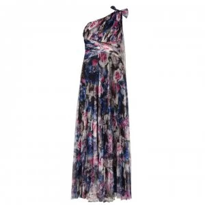 Image of Adrianna Papell Print Tulle Gown - Red/ Blue Multi