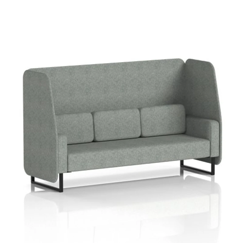 Image of Brixworth 3 Seater Open Office Booth with Black Legs in Rivet Fabric - Prime Panels and Sofa