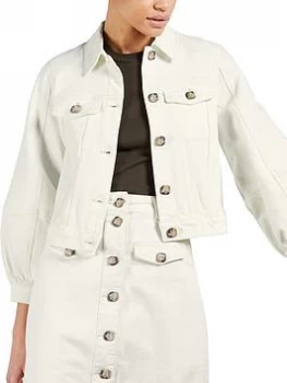 Image of Ted Baker Boxy Denim Jacket - Cream, Size 4=14, Women