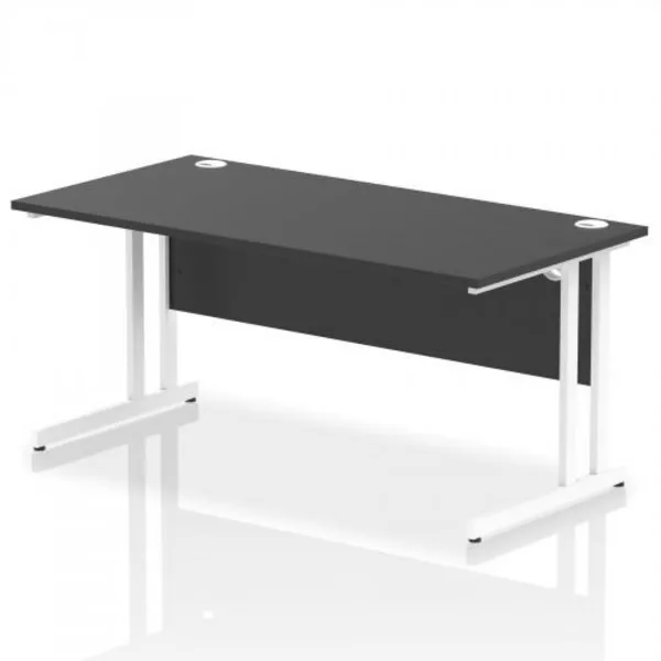 Image of Impulse Impulse 1600 x 800mm Straight Office Desk Black Top White Cantilever Leg IRDC16WBLK