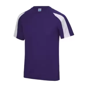 Image of Just Cool Mens Contrast Cool Sports Plain T-Shirt (L) (Purple/Arctic White)