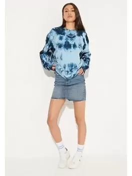Image of Superdry Unisex Tie Dye Crew Sweatshirt - Blue Size S-M, Women