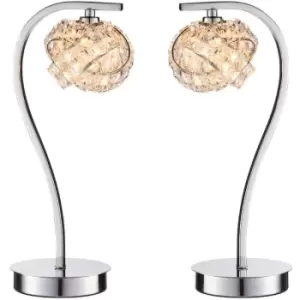 Image of 2 PACK Touch On/Off Table Lamp Chrome & Crystal Glass Knott Pretty Bedside Light