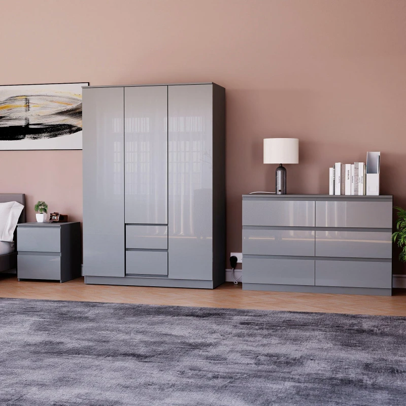 Image of Lassic Vida Designs Glinton Gloss 3 Piece Bedroom Set 9 Grey unisex 3 Piece