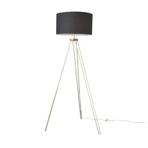 Image of Aero Hairpin Tripod Floor Lamp in Gold with XL Black Reni Shade