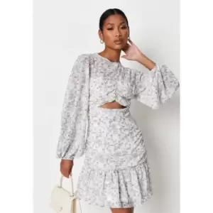 Image of Missguided Sleeve Cut Out Mini Ls Floral - White