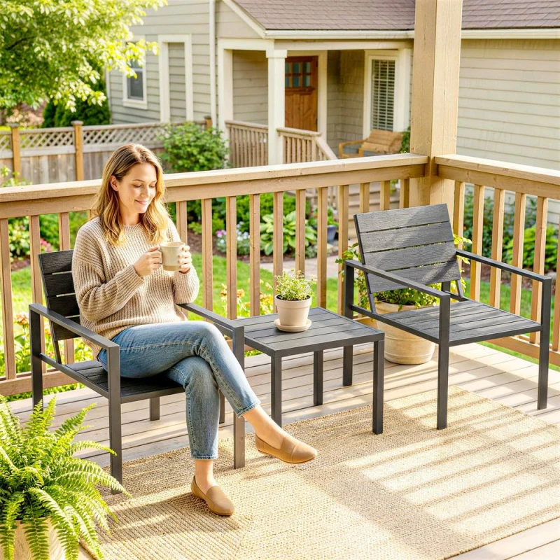 Image of OUTSUNNY 3 Pieces Garden Bistro Set for 2, Outdoor Bistro Table & Chairs in Dark Grey Dark Grey Unisex