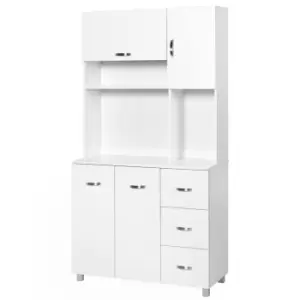 Image of Homcom Freestanding Kitchen Storage Unit With Drawers And Worktop/Display Area White