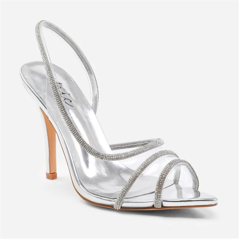 Image of Where's That From 'Dallas' Crystal Multi Strap Slingback High Heels Silver