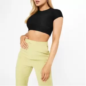 Image of I Saw It First Waffle Crop Top - Black