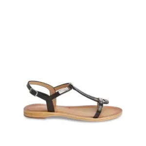 Image of Hamat Leather Flat Sandals with Faux Snakeskin Strap