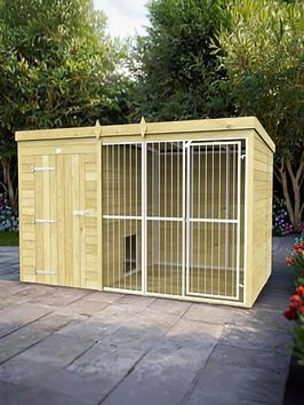 Image of DIY Sheds 10 x 6 Dog Kennel And Run (Full Height With Bars), Brown 10X6DKFHB