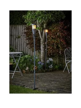 Image of Smart Solar Tiki Style Flaming Torch - Slate, 2Pk