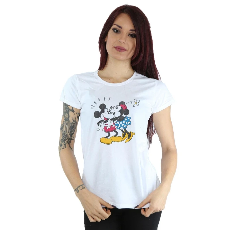 Image of Disney Mickey And Minnie Kiss Cotton T-Shirt White female