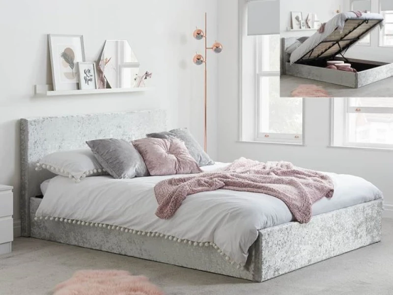 Image of Birlea Berlin Steel Crushed Velvet Glitz Fabric Ottoman Bed Frame - 5ft King Size