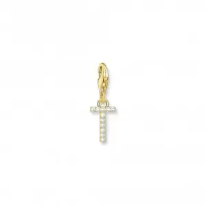 Image of Charmista Gold Plated Zirconia Letter T Charm Pendant 1983-414-14