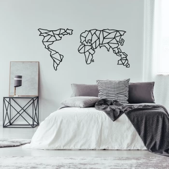 Image of Geometric World Map - Black (120 x 58) Black Decorative Metal Wall Accessory