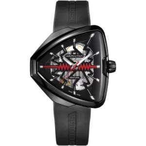 Image of Hamilton Ventura Elvis80 Skeleton Automatic Black PVD Case Black Rubber Strap Mens Watch H24535331