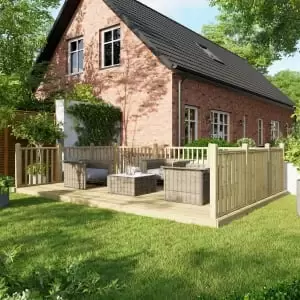 Image of Power 12 x 18ft Timber Decking Kit With Handrails On 3 Sides - Garden & Outdoor