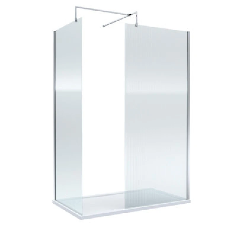 Image of Balterley 8mm Fluted Glass Walk In Wetroom Screen With Chrome Profile And White Shower Tray - 1400 X 900mm