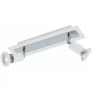 Image of Wall Ceiling 2 Spot Light Colour White Chrome Shade & Back Plate Bulb GU10 2x5W