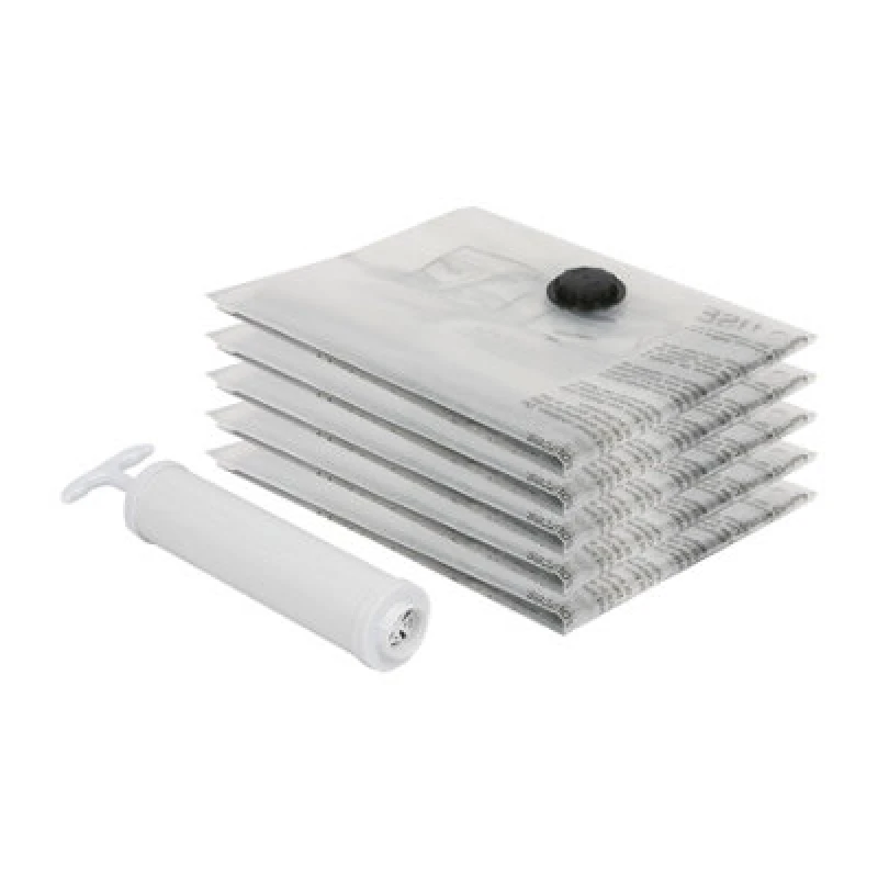 Image of Harbour Housewares 5X Vacuum Storage Bags & Pump Set - L (60 X 80Cm) - Reusable Clothes Space Saver Organiser Zip Lock Bag