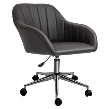 Image of Vinsetto Mid-Back Office Chair PU Leather Swivel Task Armchair with Tub Shape Design for Living Room Home, Brown AOSOM UK