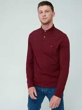 Image of Tommy Hilfiger 1985 Regular Fit Long Sleeve Polo Shirt, Dark Red, Size S, Men