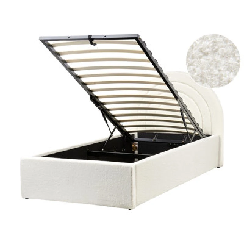 Image of Beliani Kids Ottoman Bed Boucle Anet 90 X 200 Cm (Eu Single) Off-White
