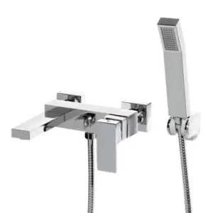 Image of Chrome Wall Mounted Bath Shower Mixer Tap - Cube