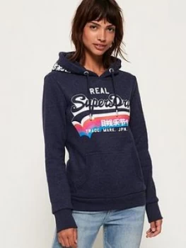 Image of Superdry Vintage Logo Rainbow Shadow Hoodie - Blue, Size 10, Women