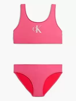 Image of Calvin Klein Girls Bralette CK Bikini Set - Pink, Size Age: 14-16 Years, Women