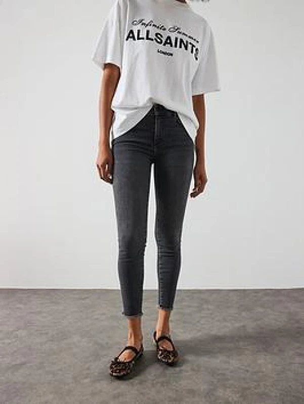 Image of Allsaints Miller High Rise Push Up Skinny Jeans in Washed Black