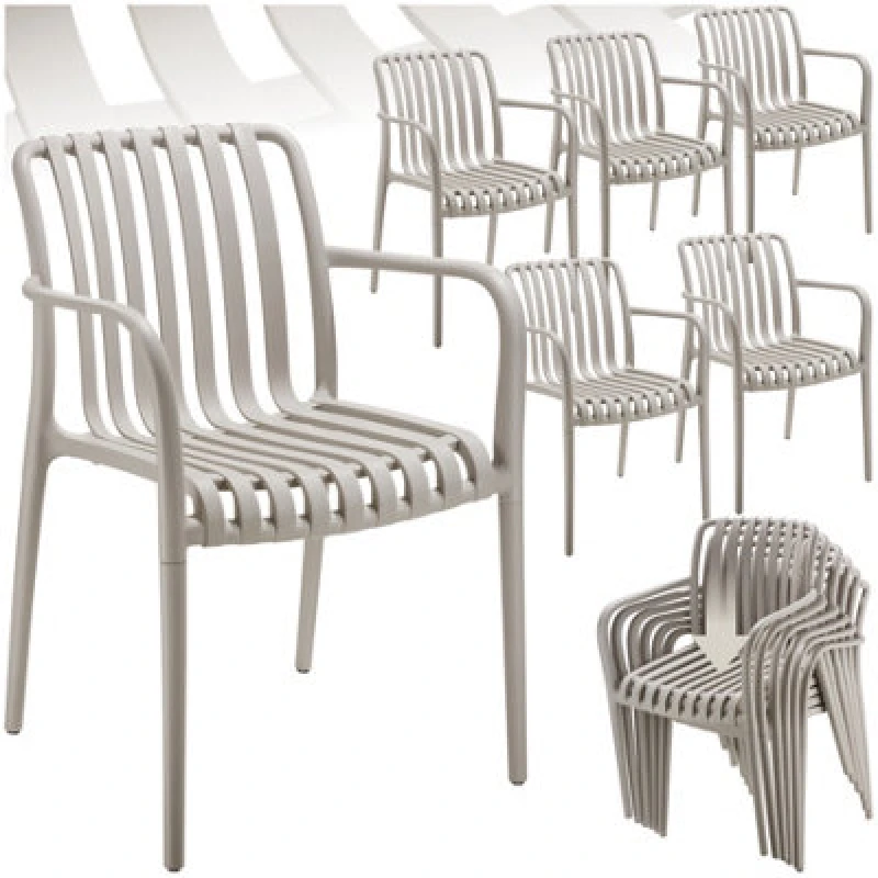 Image of Tectake Garden Chairs Alcudia - Weather-Resistant, Durable And Long-Lasting Plastic - Taupe - Set Of 6