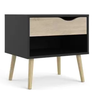 Image of Oslo Bedside 1 Drawer In Black And Oak Effect