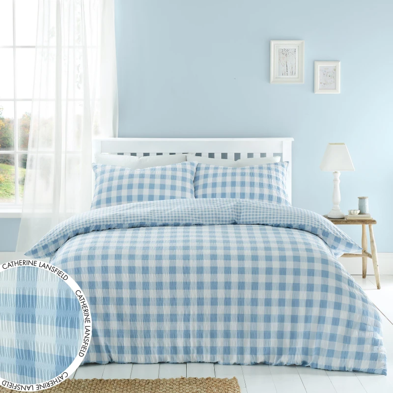 Image of Catherine Lansfield Catherine Lansfield Seersucker Gingham Bedding Set - Double