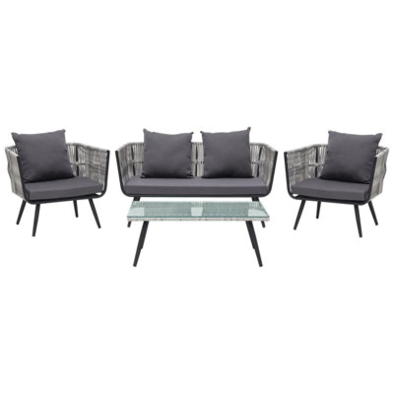 Image of Beliani Garden Lounge Set With Table 4 Seater Ragusa Pe Rattan Grey
