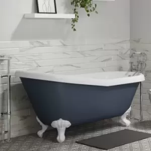 Image of Blue Freestanding Single Ended Roll Top Slipper Bath with White Feet 1615 x 690mm - Baxenden